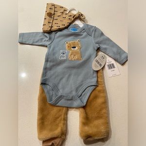 Baby Boy Bon Bebe Bear 3 Piece Outfit Bodysuit Pants Hat 3-6 M